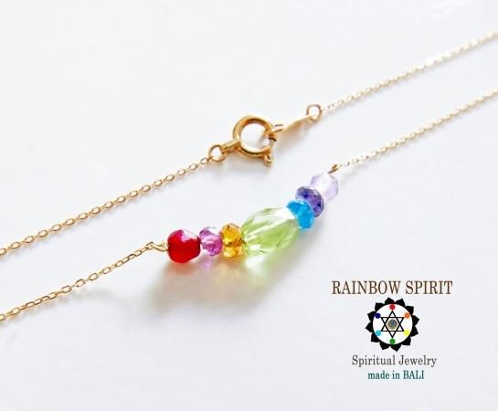 大特価★K18YG天然石★レインボー虹色ラインピアス