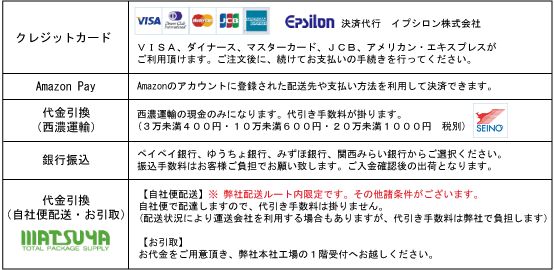 Ａ４０３０１８｜ダンボール箱や梱包資材は大阪のマツヤ商会　支払い方法