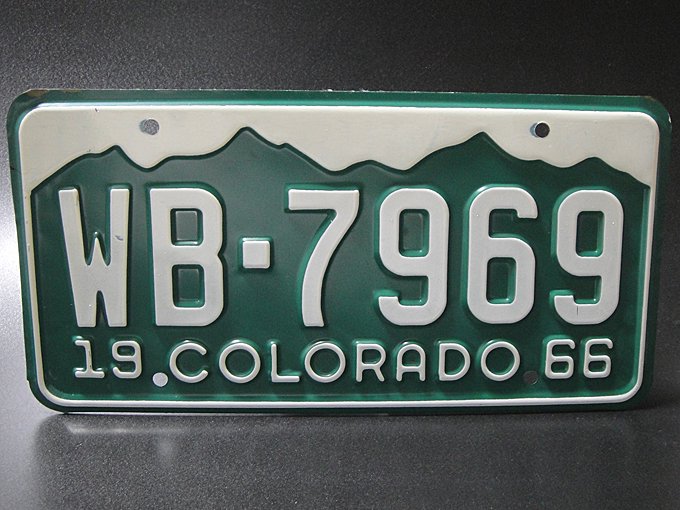 ☆60'sアメリカ車コロラド州WB-7969ライセンスナンバープレート1966年