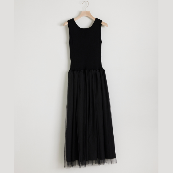 ADAWAS (凉) STRETCH COTTON MIDI DRESS / BLACK