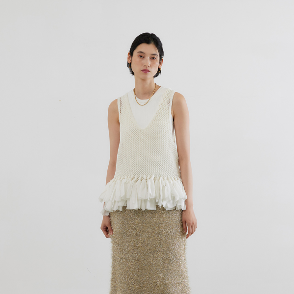 ADAWAS (凉) FRINGE MESH VEST - MILK