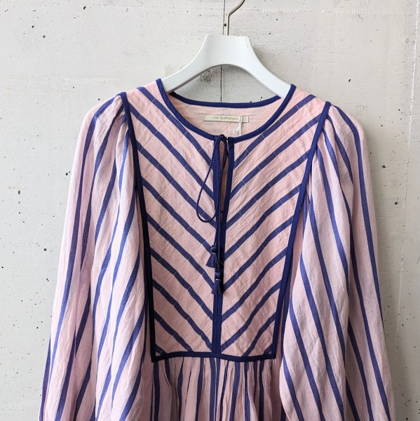 ne Quittez pas (ヌキテパ) Cotton Voile Stripe Gather Dress - PINK