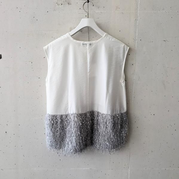 CHIGNON◆フリンジ切替シャツ/ノースリーブブラウス/FREE/レーヨン/BLK CHIGNON (シニヨン) フリンジ切替シャツ - WHITE | La Barba 通販
