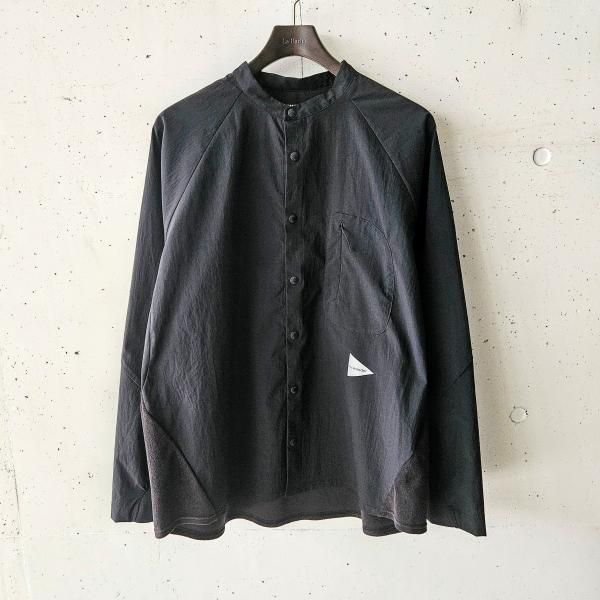 and wander(ɥ) fleece base band collar shirt - BLACK