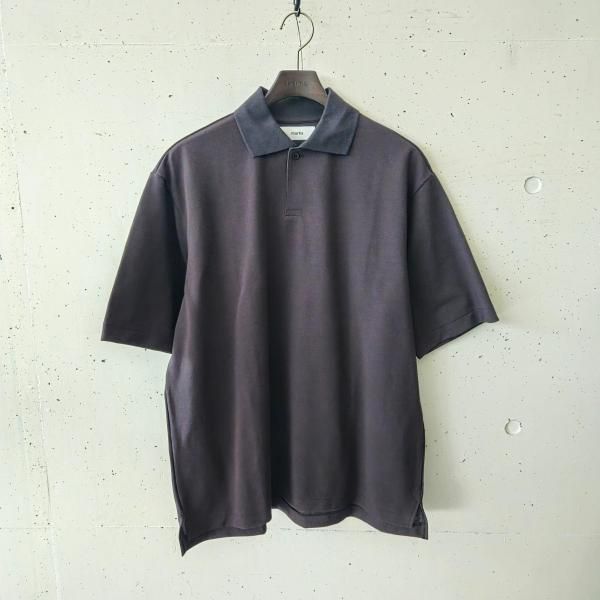 marka (ޡ) 40//1 ORGANIC COTTON HIGH TWISTED PIQUE ONE BUTTON POLO S/S TEE - ink black
