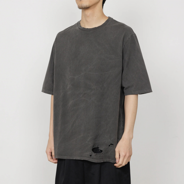marka(ޡ) 40/2 ORGANIC COTTON KNIT CREW NECK DAMAGED TEE - dameged