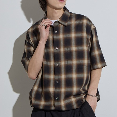 <img class='new_mark_img1' src='https://img.shop-pro.jp/img/new/icons10.gif' style='border:none;display:inline;margin:0px;padding:0px;width:auto;' />SLICK (å) Ombre Check Drawstring Shirt - BROWN