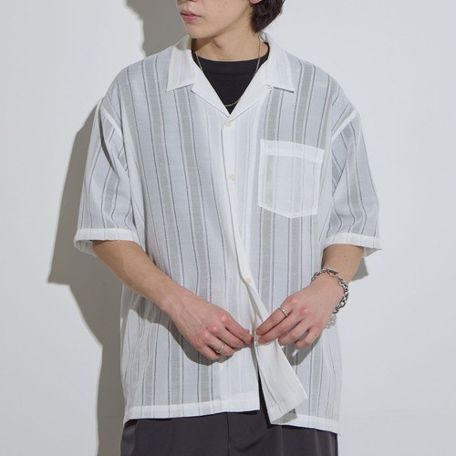 <img class='new_mark_img1' src='https://img.shop-pro.jp/img/new/icons10.gif' style='border:none;display:inline;margin:0px;padding:0px;width:auto;' />SLICK (å) Leno Cloth Open Collar Shirt - WHITE