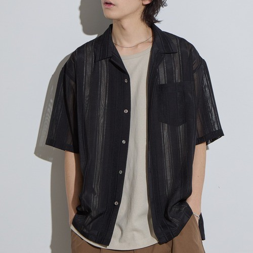 <img class='new_mark_img1' src='https://img.shop-pro.jp/img/new/icons10.gif' style='border:none;display:inline;margin:0px;padding:0px;width:auto;' />SLICK (å) Leno Cloth Open Collar Shirt - BLACK