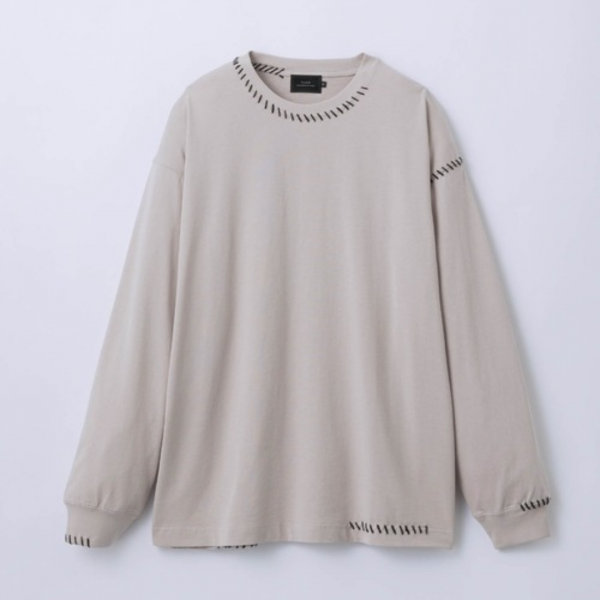 SLICK (å) 30/2 Compact Yarn Embroidery T-Shirt - GREY BEIGE
