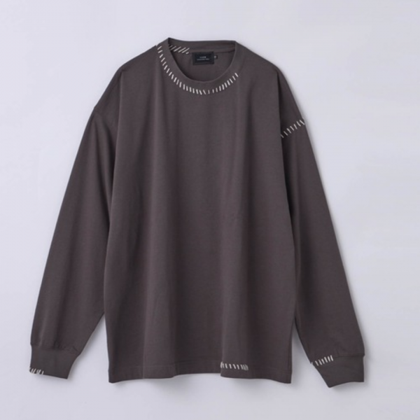 SLICK (å) 30/2 Compact Yarn Embroidery T-Shirt - BROWN