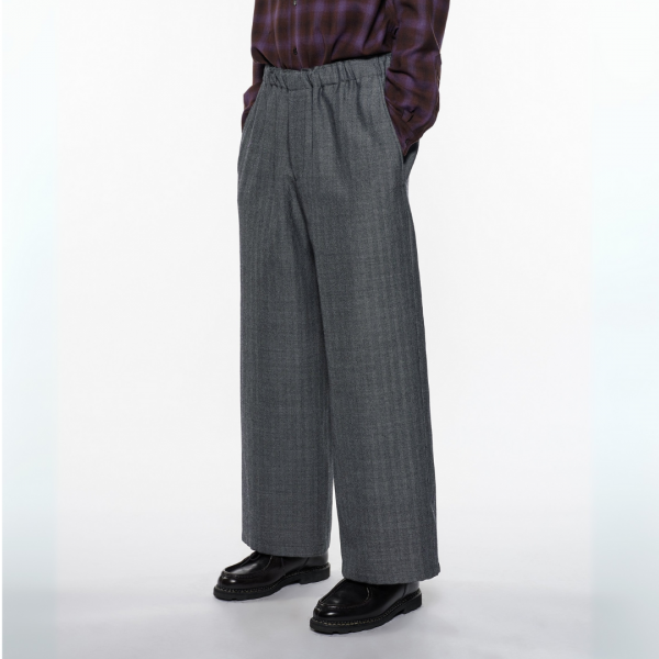 marka (ޡ) Tumbled Wool Serge Wide Leg Easy Pants - herringbone