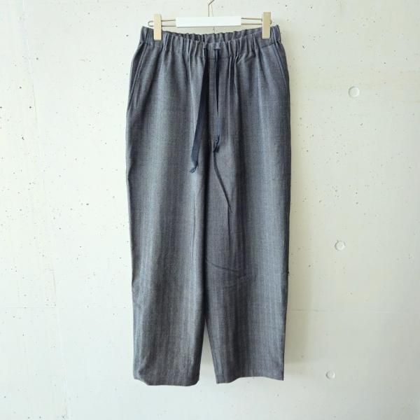marka (ޡ) Tumbled Wool Serge Cocoon Wide Easy Pants - herringbone