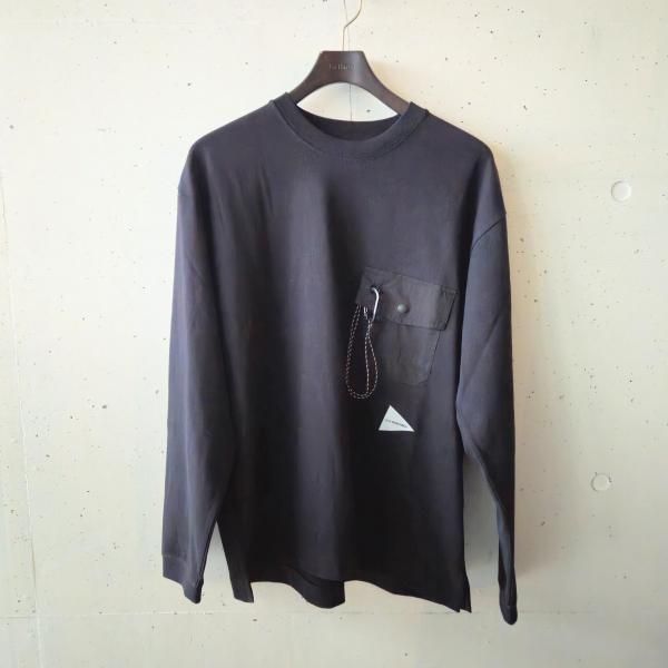and wander(ɥ) heavy cotton pocket LS T - BLACK