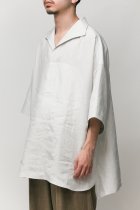 Gorsch / Cambric Linen Italian Collar Short Sleeve Pullover Shirt - blur blue