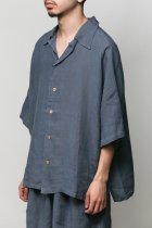 Badhiya / Open collar ss shirts -linen- blue
