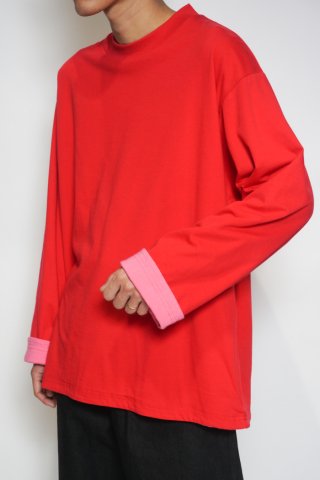 ANDER / DOUBLE FACE LS TEE - scarlet/pink