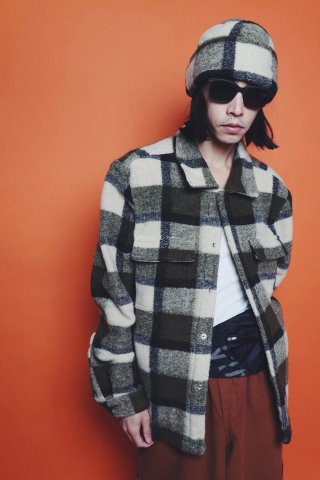 MONOSTEREO / The MonoStereo Knit Plaid Shirt - olive green