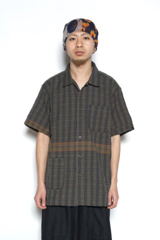 Engineered Garments / Camp Shirts - Small Seersucker Plaid - oliveA
