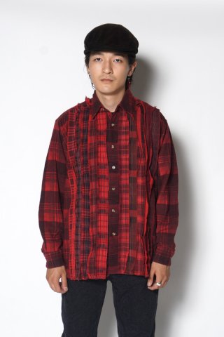 Rebuild by Needles / Flannel Shirt -> Ribbon Shirt / Over Dye - red