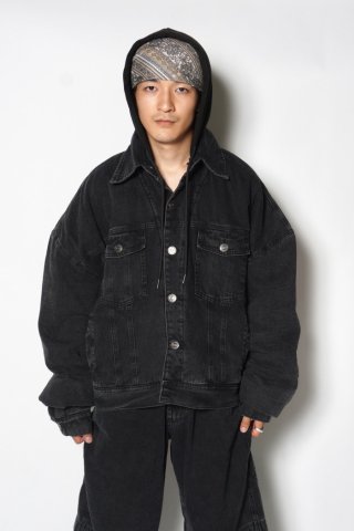 WILLY CHAVARRIA / Denim + French Terry Jacket - washed black
