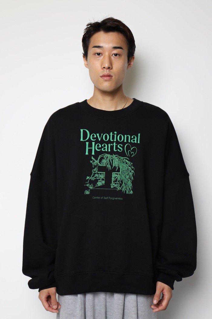 WILLY CHAVARRIA / Devotional Hearts BOMBER CREW - solid black - 乱