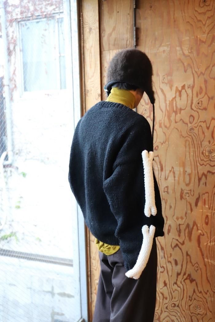 MacMahon Knitting Mills / Crew Neck Knit-3D Arm Bone - black - 乱