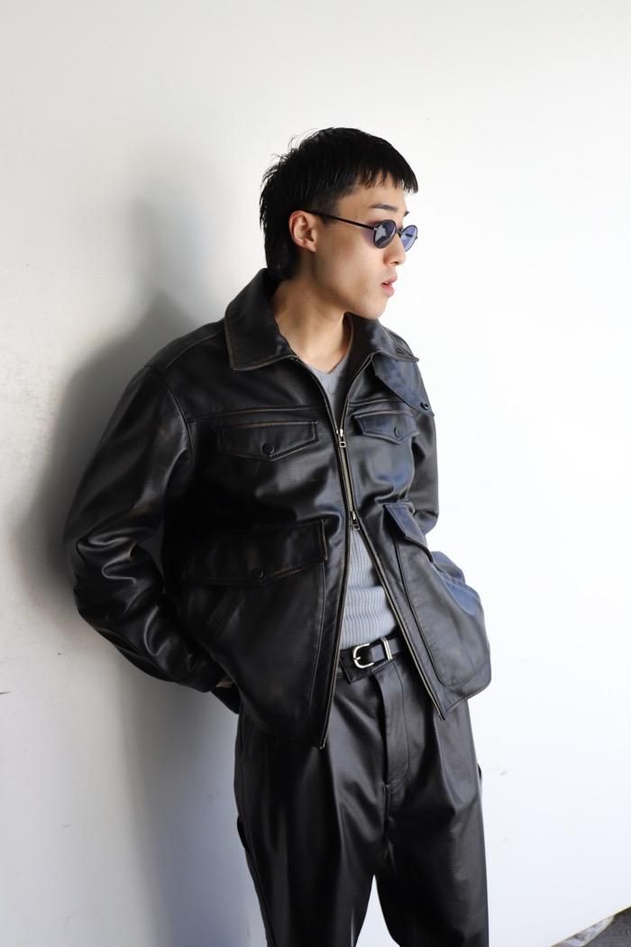 CCU / “WILL” ZIP JACKET - COW SKIN USED - black - 乱痴気 CCU / “WILL” ZIP JACKET - COW SKIN USED - black - 乱痴気