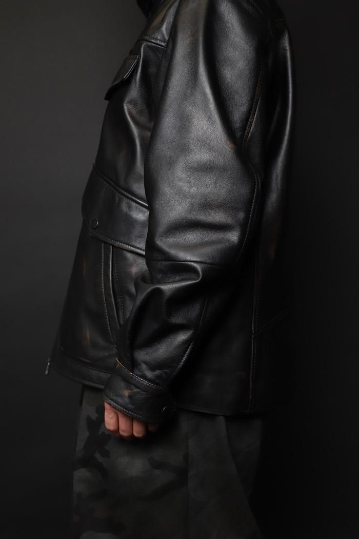 CCU / “WILL” ZIP JACKET - COW SKIN USED - black - 乱痴気 CCU / “WILL” ZIP JACKET - COW SKIN USED - black - 乱痴気