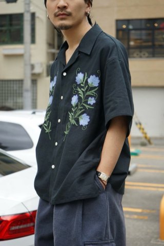 superNova / Aloha shirt - Flower embroidery - black - Ե exclusive