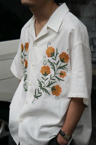 superNova / Aloha shirt - Flower embroidery - white