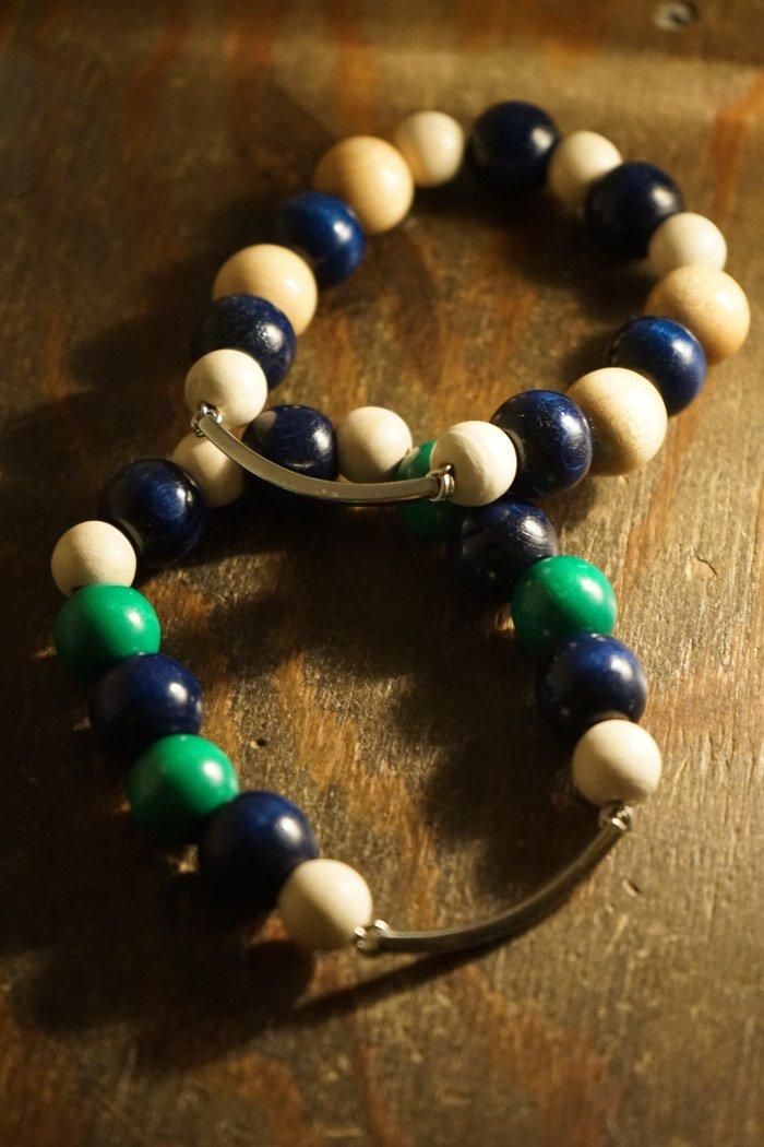 アクセサリー m's braque L&WOODS BRACELET M's Braque / METAL& WOODS BRACELET - navy/natural/white - 乱