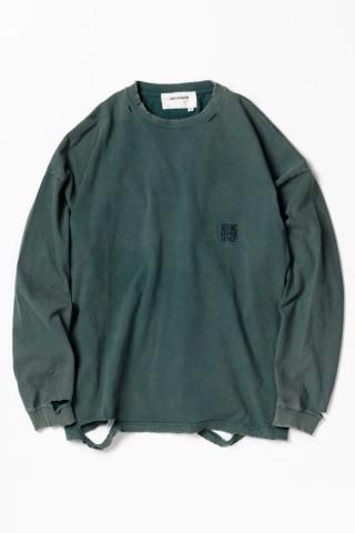 ANACHRONORM / AN345 EMBROIDERY DAMAGED L/S T-S - green