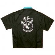 1980's U.S.A. Uniforms To You Chicago ボーリングシャツ Ed Debevic's MILWAUKEE 黒 襟／青 《SIZE》ＸＬ