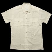 1980's デッドストック UK ブリティシュ ホワイト パイロットシャツ メンズ 半袖 ショルダーループ  白／Ｌ