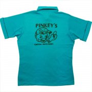1980's U.S. 製 ヴィンテージ　HILTON ヒルトン　ポリ ボーリングシャツ　PINKEY'S　カラー：青／黒 系　サイズ：Ｌ
