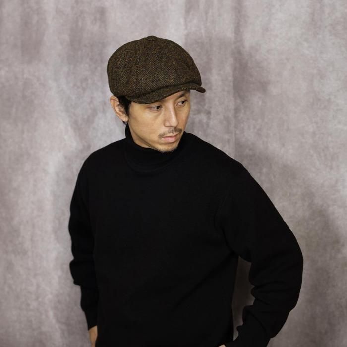 新品 別注ハリスツイード ハンナハッツ キャスケット帽 ヘリンボーン