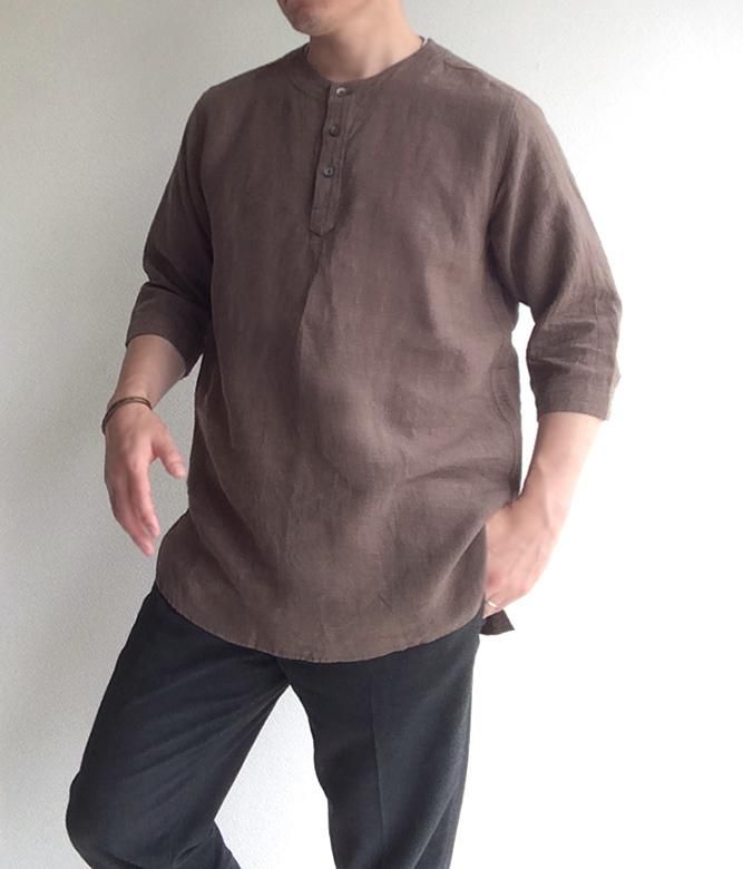antiqued german linen shirt darkmocha／DjangoAtour - マメチコ