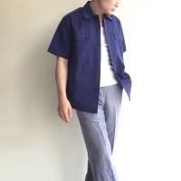 1950-1960's French Navy Herringbone Half Sleeve Shirt