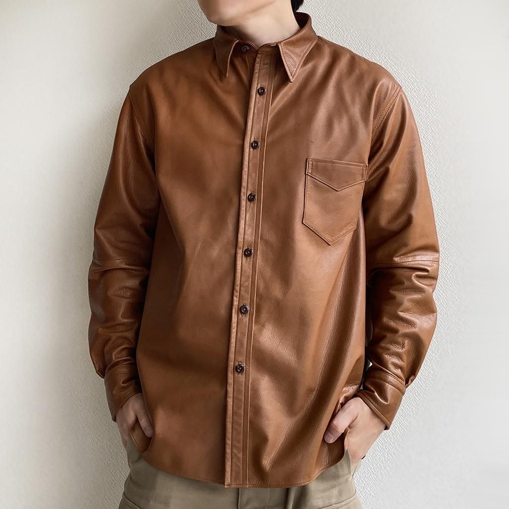 SOLID LEATHER SHIRTS COWHIDE BROWN／STRANGE TRIP by LOSTHILLS
