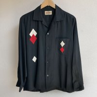レーヨンシャツ 変則ダイヤ柄ブラック 1990年代頃／TOKYO PEPPERMINT 東京ペパーミント