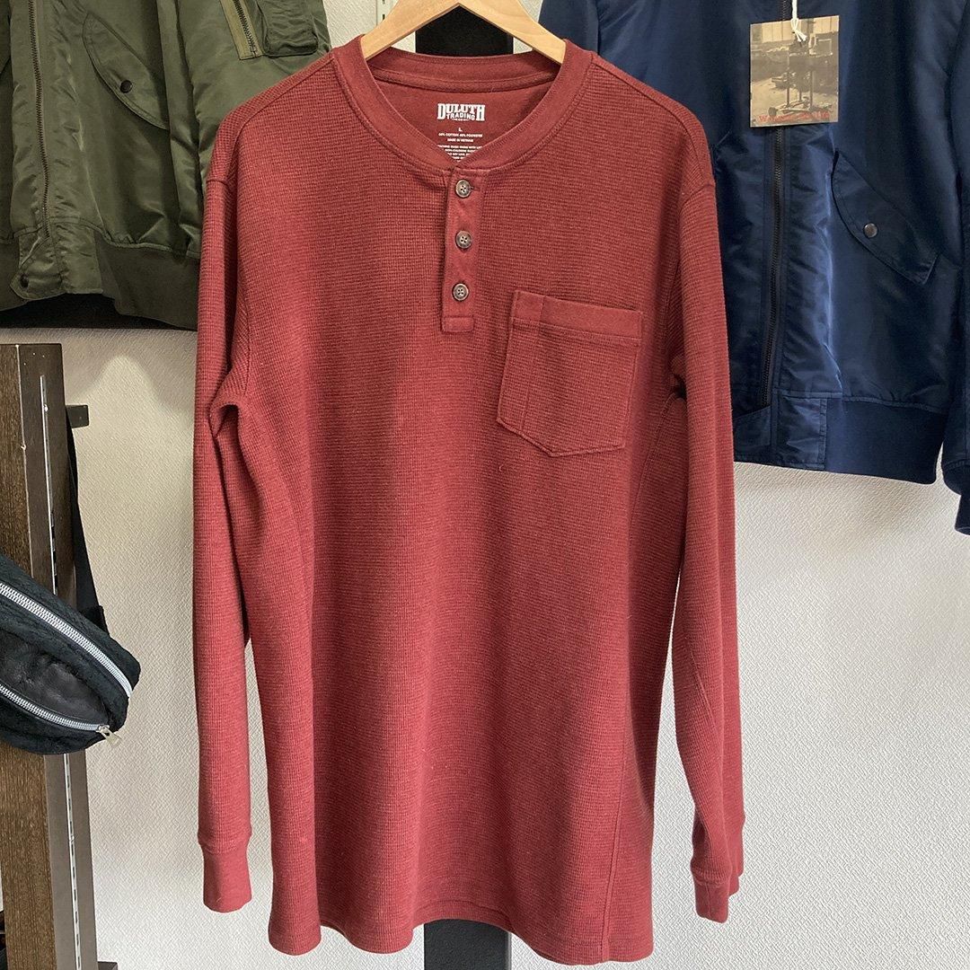 ワッフルヘンリーネックカットソー赤 Duluth Trading ダルース
