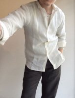 リネンプチウイングカラーシャツ　ホワイト　linen petit-w/c shirt 2015 white／DjangoAtour