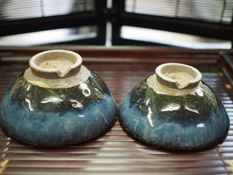 ごはん茶碗 小 清玩ブルー 萩焼 山根清玩 - 萩焼 光彩庵 正規