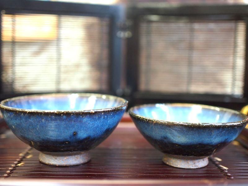 ごはん茶碗 大 清玩ブルー 萩焼 山根清玩 - 萩焼 光彩庵 正規