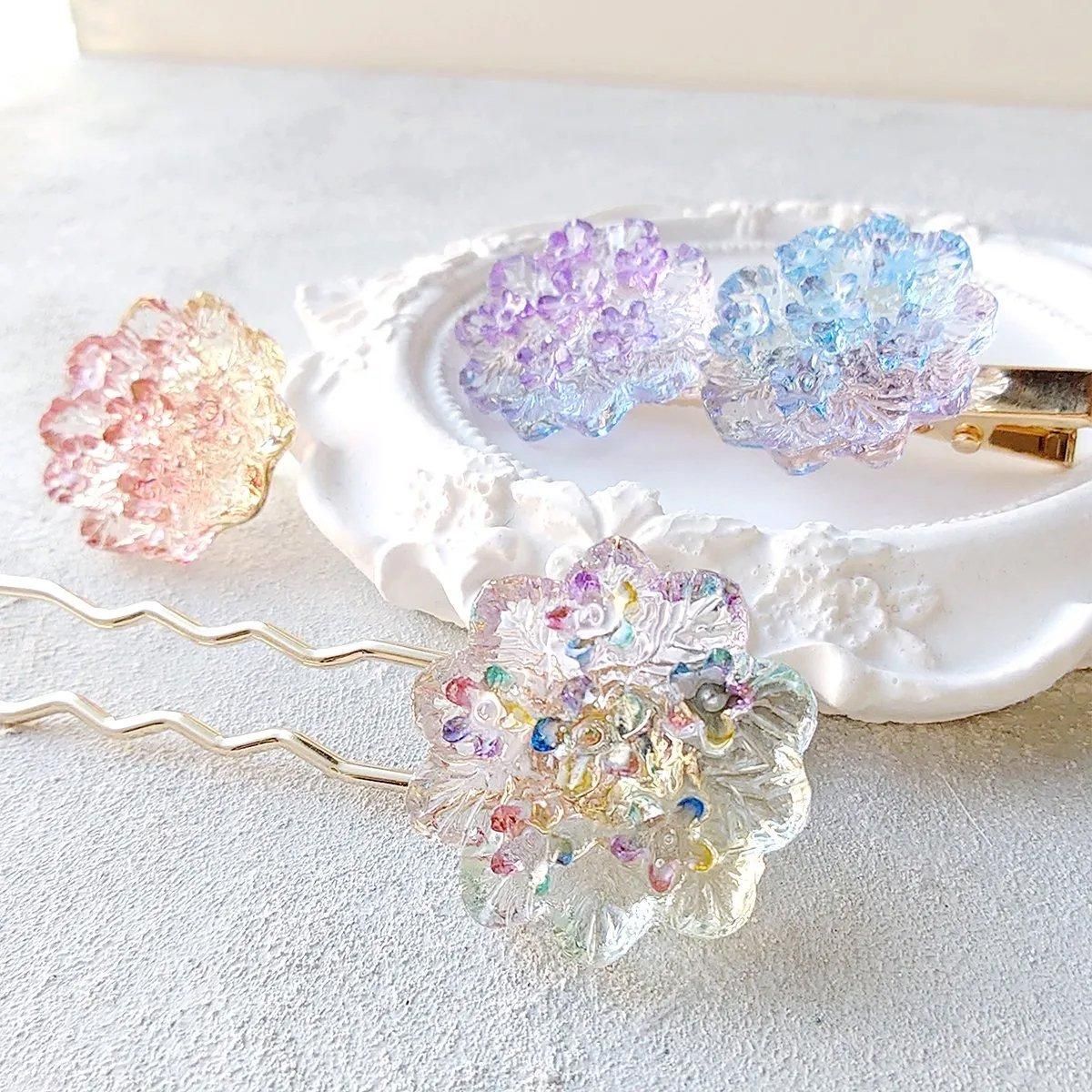 ☆レジン ヘアゴム ブローチ 紫陽花☆ 8 紡ぎ