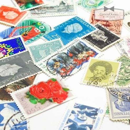 コラージュに 外国の古切手30枚アソート 手作り雑貨屋 雑貨好きによる雑貨好きのためのお店 隠れ工房 Green Ocean