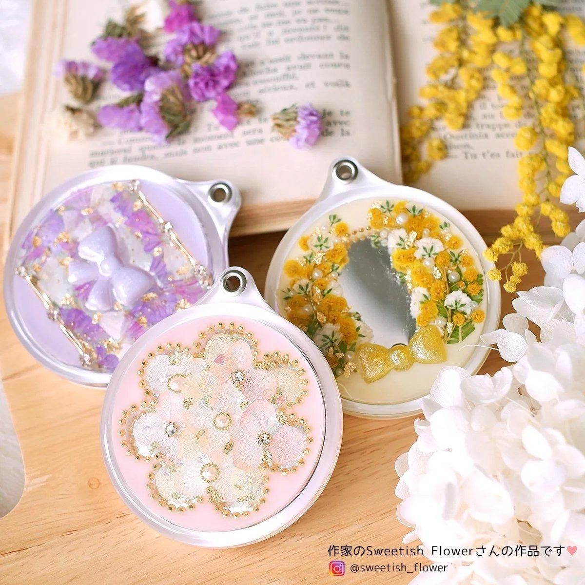 ハンドメイド ローライダーサボテン ミラーアクセサリーレア ハンドメイド　レア リボン刺繍 ハンドミラー スズラン 約18×7.5cm｜アミブルージュ