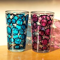 Mint tea glass 耐熱ミントティーグラス2個セット　blue&pink