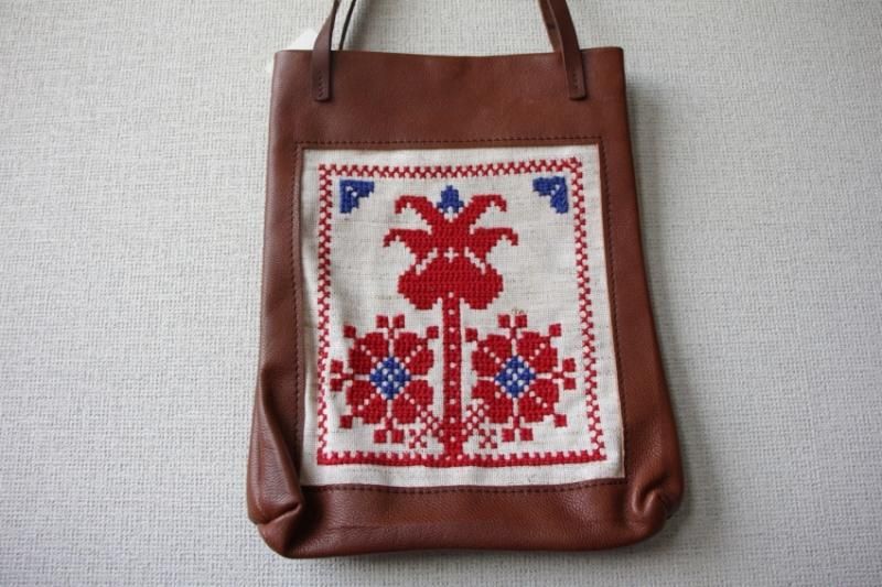 クロスステッチ❤︎本革持ち手トートバッグ サモイロフ ハンドメイド